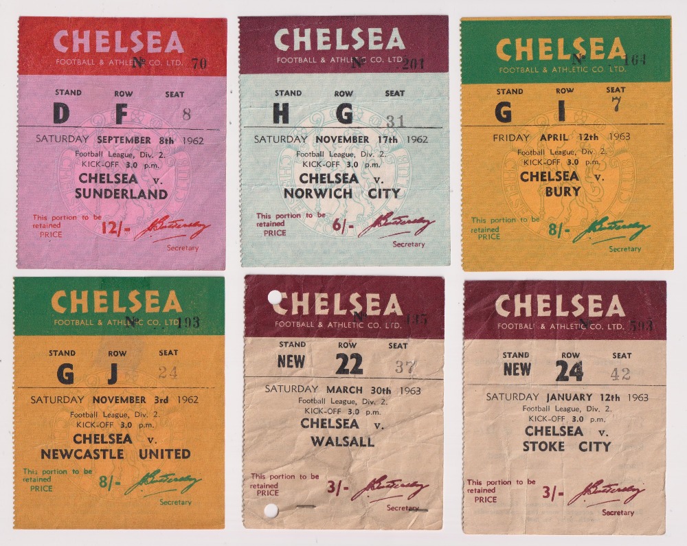 Football tickets, Chelsea home match tickets, 1962