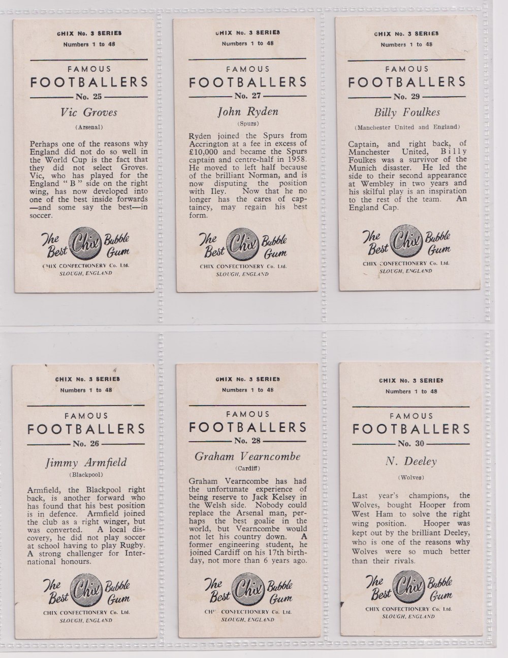 Trade cards, Chix, Footballers No 3 Series A (set, 48 cards) (some with slight marks, one signed, - Image 10 of 16