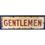 Collectables, original vintage enamel sign 'Gentlemen' approx. size 68 x 20 cms, possibly rail