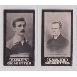 Cigarette cards, Cadle's, Footballers, two cards, J.W. Pearson, Newport (gd) & E. Gwyn Nicholls,