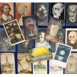 Postcards, a fantasy mix of 20 cards, inc. b/w fantasy heads inc. Un Roue, Un Faune, Le Grand