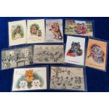 Postcards, Louis Wain, a good selection of 10 cards of cats illustrated by Louis Wain, inc., Write