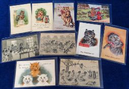 Postcards, Louis Wain, a good selection of 10 cards of cats illustrated by Louis Wain, inc., Write
