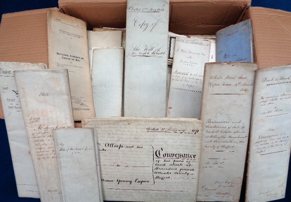 Deeds, Documents and Indentures, Staffordshire, 180+ paper and vellum documents 1778-1928 all