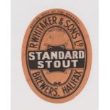 Beer label, Whitaker & Sons Ltd, Halifax, Standard Stout vertical oval 95mm high (small piece of