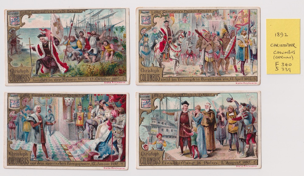 Trade cards, Liebig, 4 German language sets, Christopher Columbus II, Ref S339, Gnomes, Ref S345,