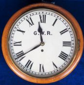 Railway Clock, 12" G.W.R. clock with ivorine plate to the side stating G.W.R. A833, fusee