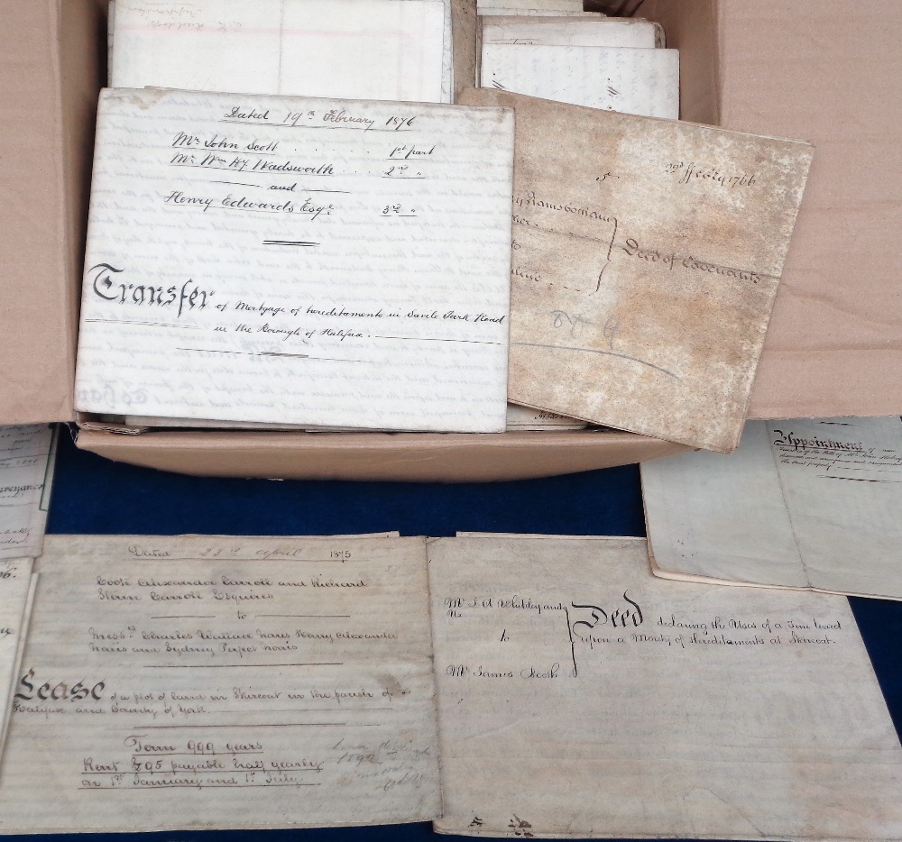 Deeds, Documents and Indentures, West Yorkshire, approx. 50 vellum documents 1763-1902 all