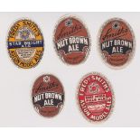 Beer labels, Frederick Smith's Aston Model Brewery, Birmingham, 5 different vertical oval labels,