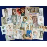 Postcards, Glamour, inc. Art Nouveau, Embossed, Applied, Lehmann, Savory, Fantasy, many UB, (gd) (