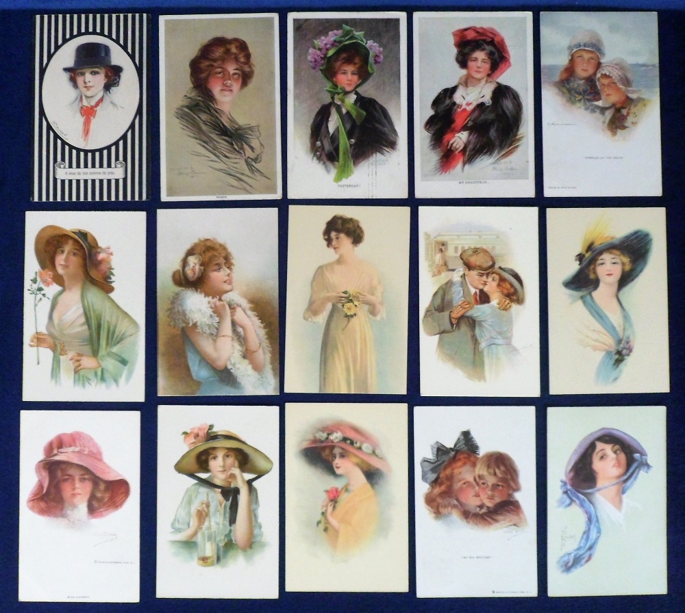 Postcards, Glamour, a good selection of 38 cards, mostly early 1920s artist drawn cards including