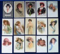Postcards, Glamour, a good selection of 38 cards, mostly early 1920s artist drawn cards including