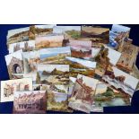 Postcards, Artist Drawn & UK topo, approx. 120 cards to include many AR Quinton. Street scenes,