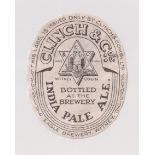 Beer label, Clinch & Co, Eagle Brewery, Witney, India Pale Ale, black and white, vertical oval, 78mm