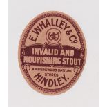 Beer label, E Whalley & Co, Hindley, a very nice Invalid & Nourishing Stout vertical oval label,