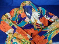 Fashion, a 1970s style psychedelic print long jacket, size 10/12 (gd)