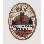 Beer label, Hall, Cutlack & Harlock Ltd, Ely Oatmeal Stout, vertical oval 89mm high (gd) (1)