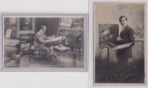 Postcards, a signed RP of artist Philip Naviasky (1894-1983) in his studio. Card signed in black ink