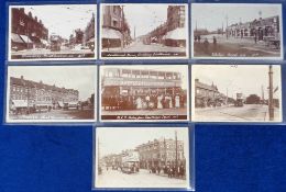 Postcards, Trams, a good selection of 7 RPs of trams in London Suburban streets all photographed and