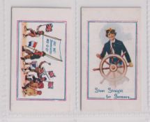 Trade cards, Herbert Land, Army Pictures, Cartoons etc, two cards, 'Are we downhearted? No o o' & '