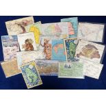 Postcards, Maps, a selection of 17 map cards, inc. Reading area (inset municipal buildings),