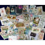 Postcards, Easter 75+ cards, a pretty selection to include hot air balloons, camera, tram,