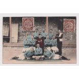 Postcard, China, British Military Football Team Band N. China 1909, tinted RP, with two used Chinese
