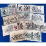 Postcards, Anthropomorphic, 12 cards, mostly by Maurice Boulanger featuring monkeys, cats and