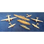 Collectables, 8 vintage models to comprise 3 ships and 5 Dinky aeroplanes (Viking, Seaplane and 3