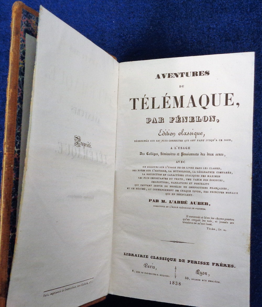 Antiquarian Books, 5 books to comprise 1838 Aventures de Telemaque, 1692 L'Ecole des Arpenteurs, - Image 5 of 6