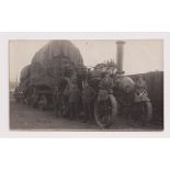 Postcard, Military Traction Engine with two trailers of fodder, information in ink to reverse