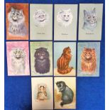 Postcards, Louis Wain, a selection of 10 anthropomorphic cat portraits illustrated by Louis Wain,