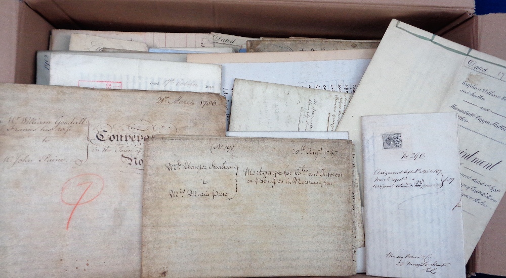 Deeds, Documents and Indentures, miscellaneous, 190+ mixed vellum and paper 18th-20thC documents