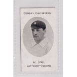 Cigarette card, Taddy, County Cricketers, Northamptonshire, type card, M. Cox (vg) (1)