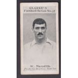 Cigarette card, Clarke's, Football Series, type card, no 37, W. Meredith (gd) (1)