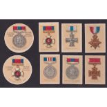 Trade cards, Robertson's, British Medals, 8 cards, 6 standard size, 1914 Star, Military Cross,