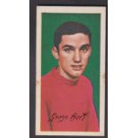Trade card, Barratt's, Famous Footballers A12, type card, no 29 George Best, Manchester United (