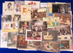 Postcards, Teddies, Bears, Pandas, approx. 100 cards RPs, printed and artist drawn to include