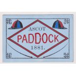 Horseracing, Royal Ascot, a rectangular card Paddock Pass for 1881, plain back. Approx 8cm x 12cm (