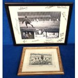 Football autographs, Santos FC, magazine team picture framed and glazed with 7 signatures inc. Pele,