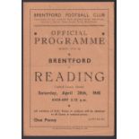 Football programme, Brentford v Reading FLS 28th A