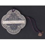 Horseracing, Royal Ascot, a Royal Enclosure card badge for 1901, in the name of Col. Kenyon Mitford,