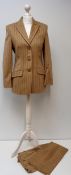 Feraud, a soft wool rich camel and chocolate pinstripe trouser suit (bust 34" inside leg 29.5"), a