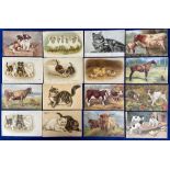 Postcards Animals, a mixed animal selection of 47 cards with horses (Drummond), dogs, chickens (no