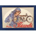 Postcard, Advertising, Motorcycling, scarce Glamour Advert for Biannchi Bikes (random writing to