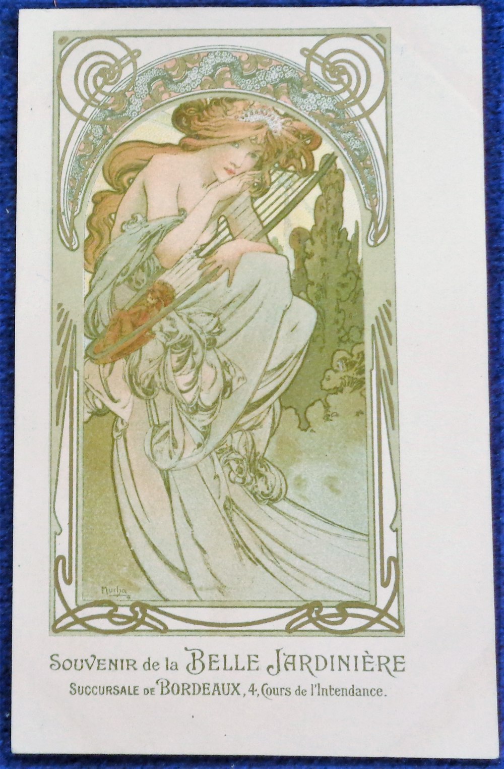 Postcard, Glamour, an Art Nouveau glamour card illustrated by Alphonse Mucha, advertising 'Belle