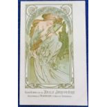 Postcard, Glamour, an Art Nouveau glamour card illustrated by Alphonse Mucha, advertising 'Belle