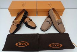 Designer Shoes, 2 pairs of Tod's shoes to comprise a pair of 'stone' leather loafers (37) and a pair
