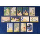 Postcards, G. Meschini, Art Deco Glamour, some hand-paints, gilded, Romance, Regency etc., (gd/