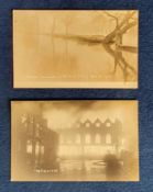 Postcards, 2 RPs of a fire at Longhurst and Skinners premises 1912, and Bedford promenade in the
